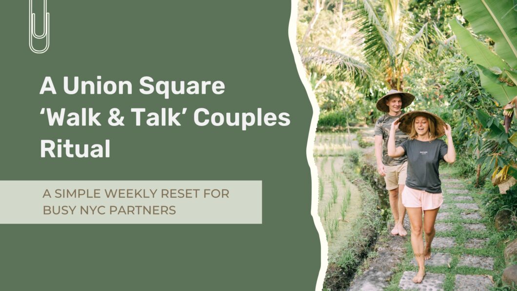 Couples therapy in Union Square NYC with partners walking outdoors and engaging in meaningful conversation.