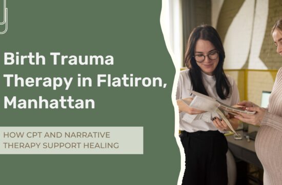 Mother holding newborn while processing birth trauma with supportive therapy in Flatiron Manhattan NYC
