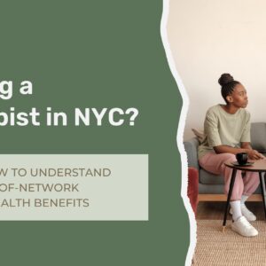 Person searching for a therapist in NYC while reviewing mental health and therapy options in a modern New York City setting.