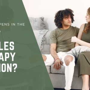 Couple sitting together before their first couples therapy session, illustrating what to expect during an initial relationship counseling appointment.
