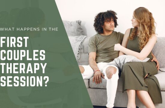 Couple sitting together before their first couples therapy session, illustrating what to expect during an initial relationship counseling appointment.