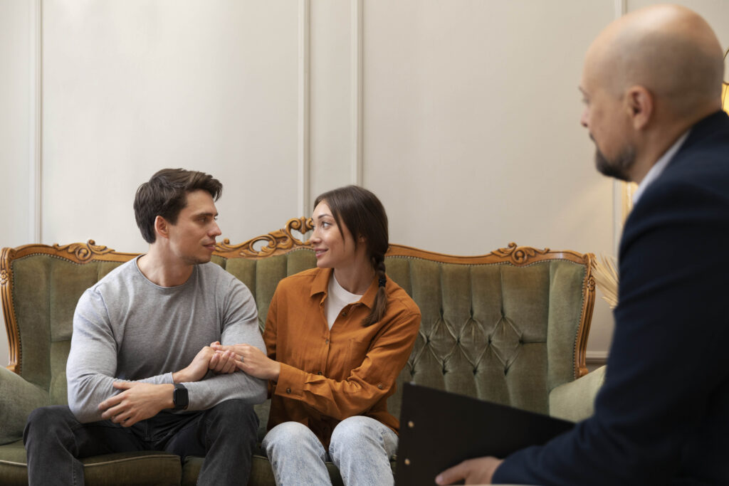 Couple discussing relationship patterns with a therapist