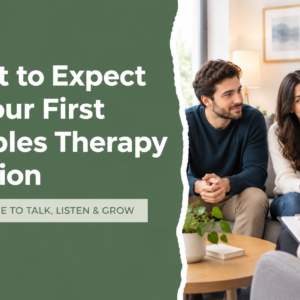 Couple attending their first couples therapy session with a therapist.