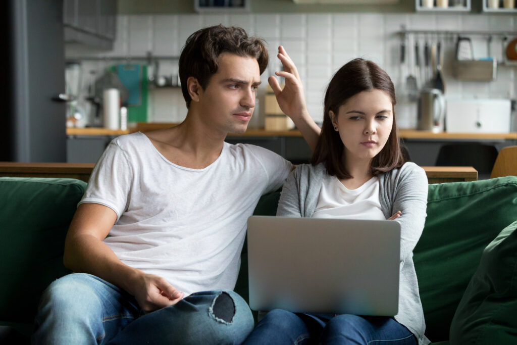 Couple arguing over online shopping
