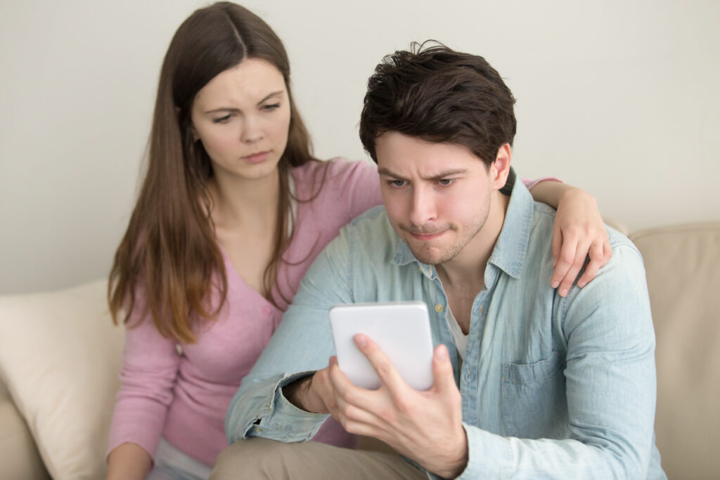 Couple using a tablet together.
