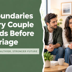 Couple discussing relationship boundaries before marriage with a therapist.