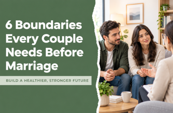 Couple discussing relationship boundaries before marriage with a therapist.