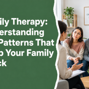 Family therapy session with a therapist helping a family improve communication
