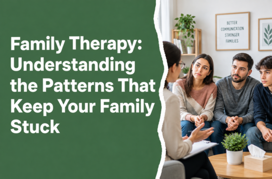 Family therapy session with a therapist helping a family improve communication