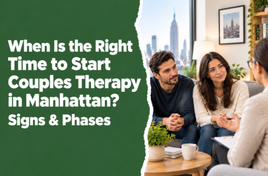 Couples therapy session in Manhattan with a couple speaking to a therapist.