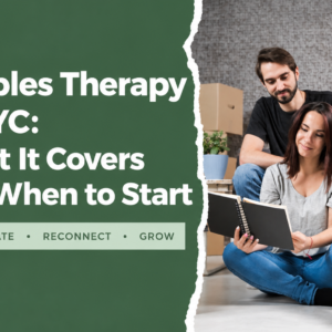 Couple reviewing a notebook together at home, illustrating couples therapy in NYC, relationship communication, and rebuilding connection.