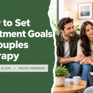Couple in therapy with the title “How to Set Treatment Goals in Couples Therapy.