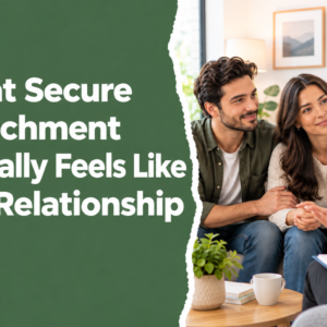 Couple discussing relationship concerns during couples therapy session, illustrating secure attachment in a relationship.