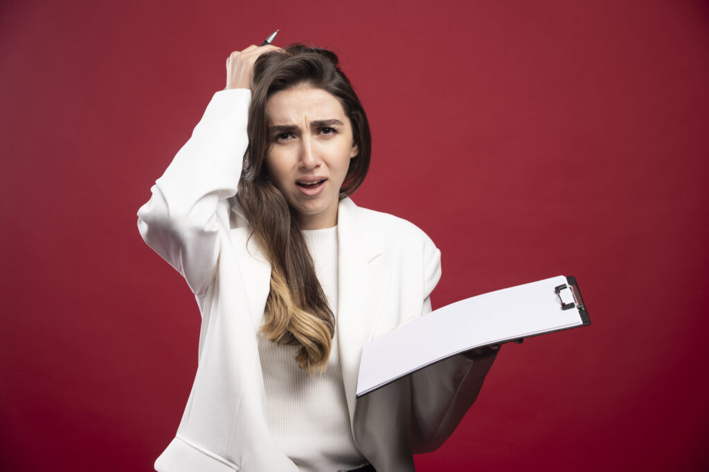 Woman feeling uncertain about career transition