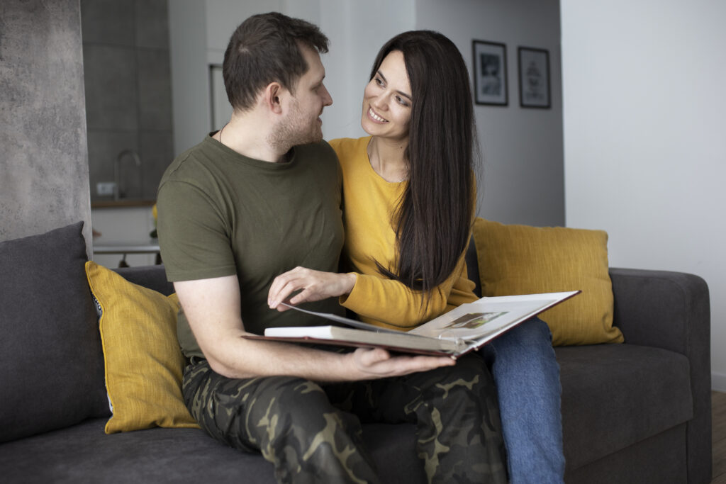 1. Couple reviewing future living plans and making decisions together.